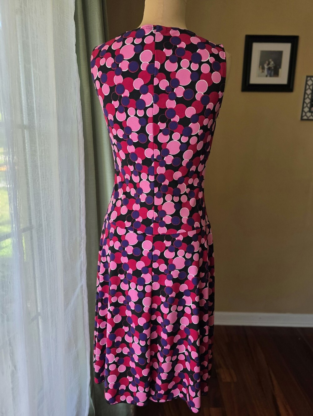 Bisou Bisou Vintage Y2K Polka Dot Dress Pink Purple V-Neck Knot Detail Size 6 - Picture 4 of 10